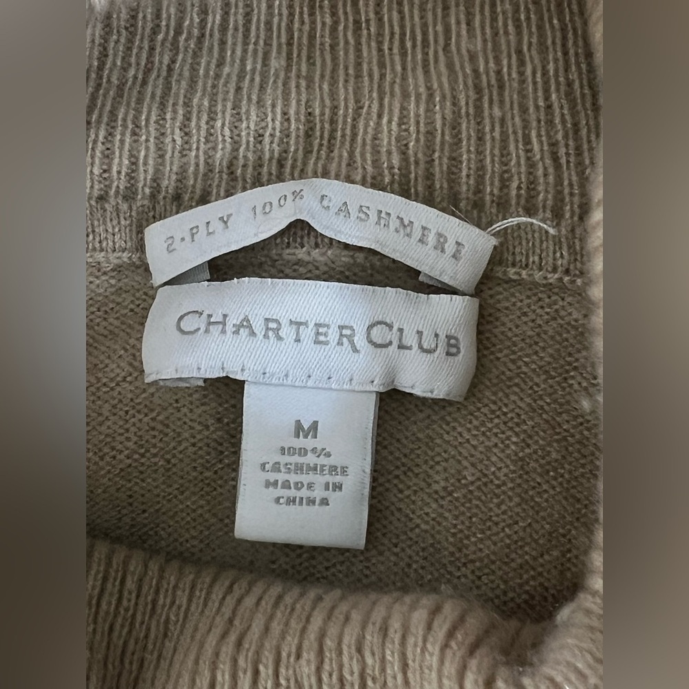 Charter Club Luxury Cashmere Sweater Tan Camel Turtleneck Size M Classic Preppy - Picture 11 of 14